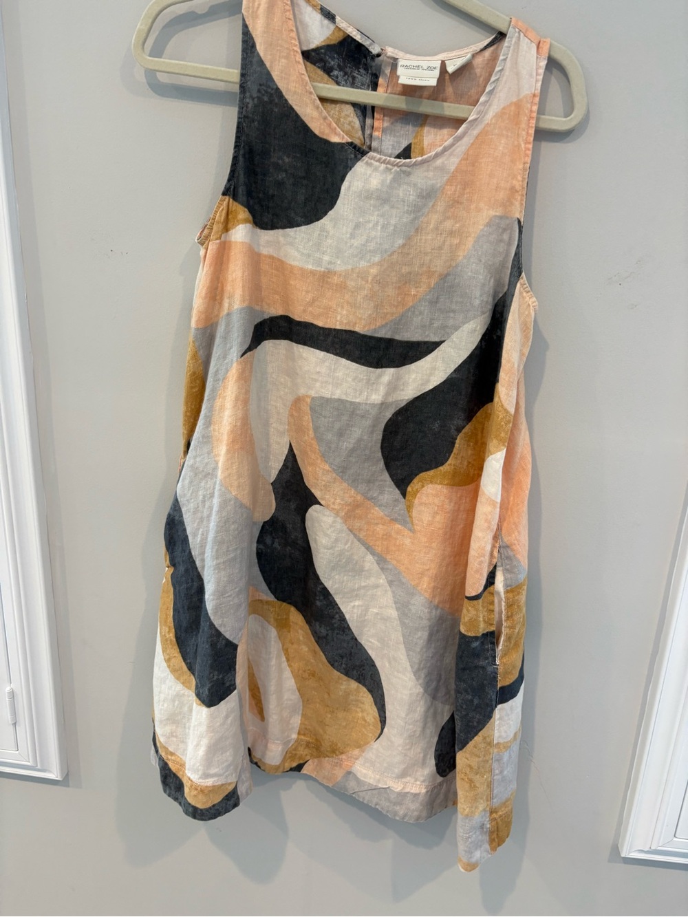 Rachel Zoe Sleeveless Abstract Swirl Linen Tunic - Peach, Black, Gray, Gold